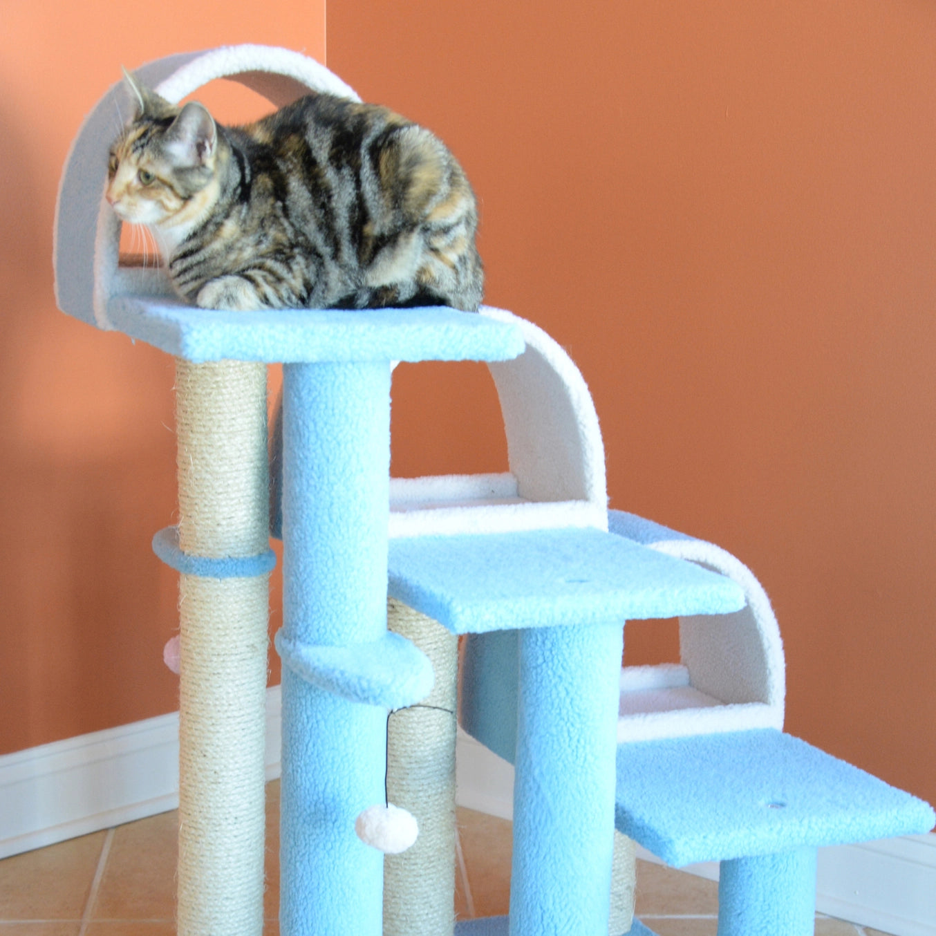 Real Wood 38" High Ivory Cat Step Stairs Ramp, Cat Scratcher-Model B3803
