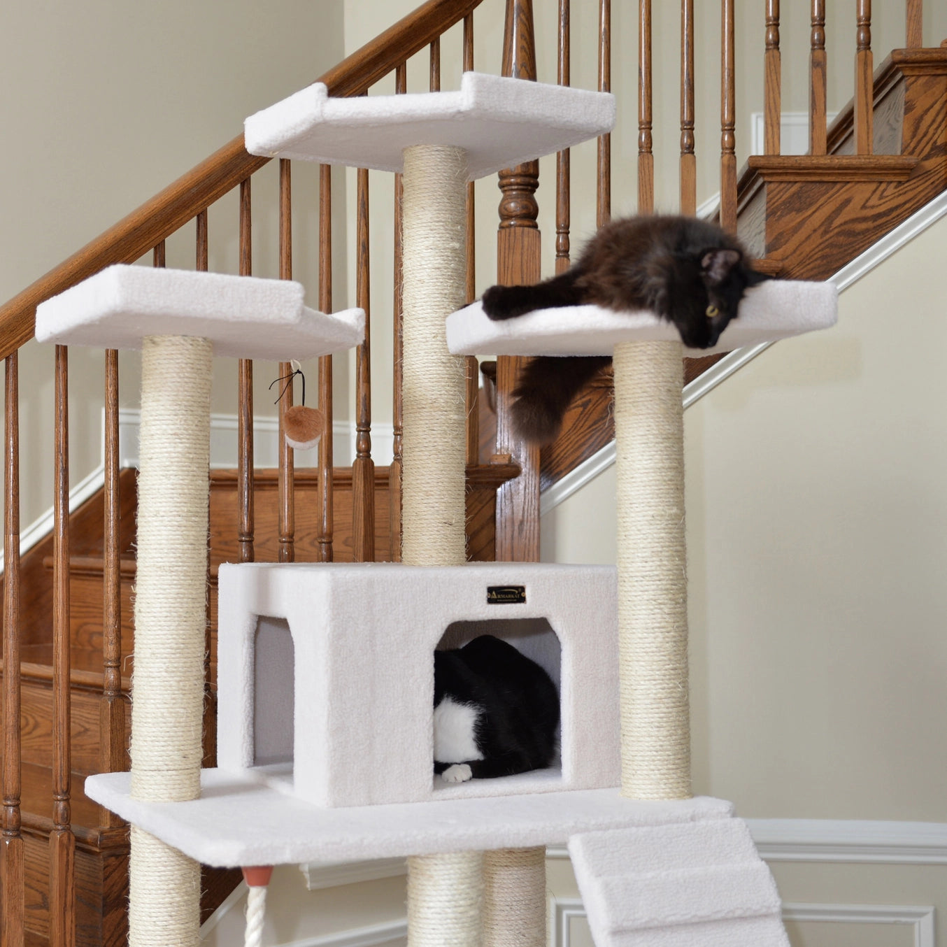 85" Real Wood Ivory Classic Cat Tree- Includes Multi Levels & Ramp- Model #B8201