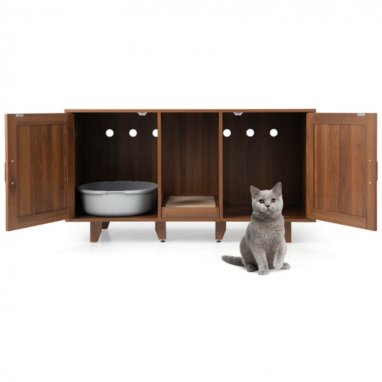 2-Door Cat Litter Box Enclosure TV Stand with Winding Entry & Scratching Board- Model #16537429