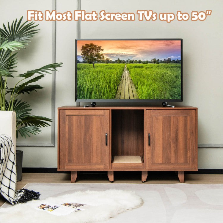 2-Door Cat Litter Box Enclosure TV Stand with Winding Entry & Scratching Board- Model #16537429