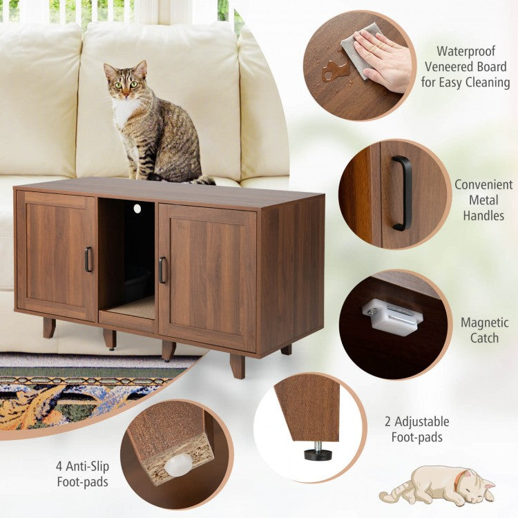 2-Door Cat Litter Box Enclosure TV Stand with Winding Entry & Scratching Board- Model #16537429