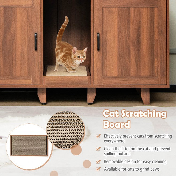 2-Door Cat Litter Box Enclosure TV Stand with Winding Entry & Scratching Board- Model #16537429