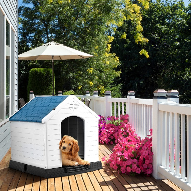 Blue & White Dog House with Ventilation System & Fastening Device- Model #56028941