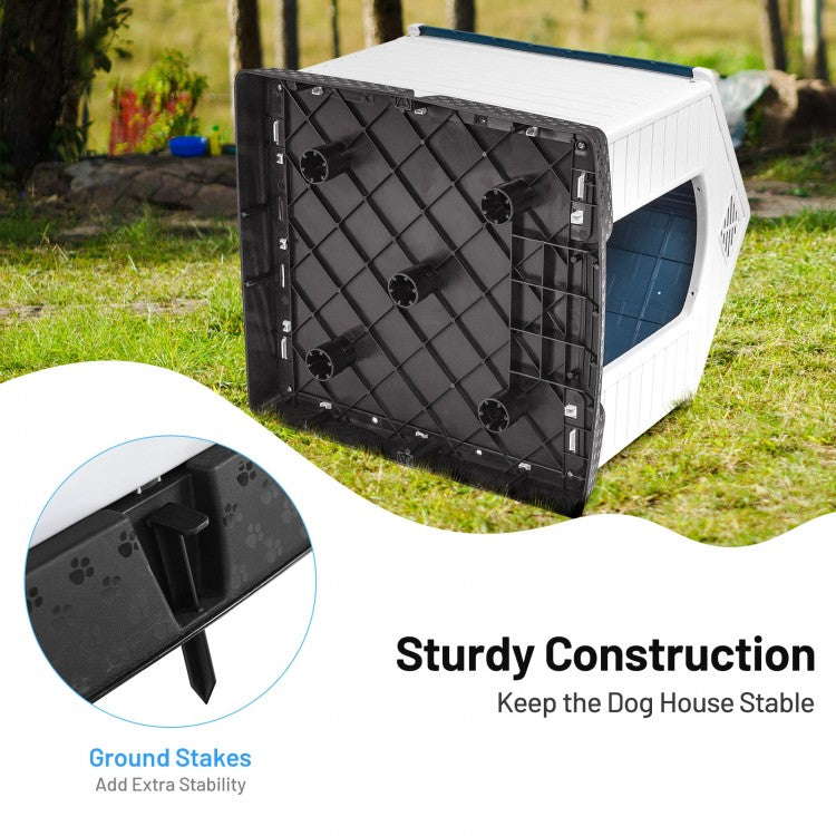 Blue & White Dog House with Ventilation System & Fastening Device- Model #56028941