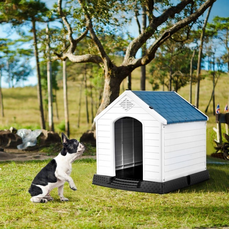 Blue & White Dog House with Ventilation System & Fastening Device- Model #56028941