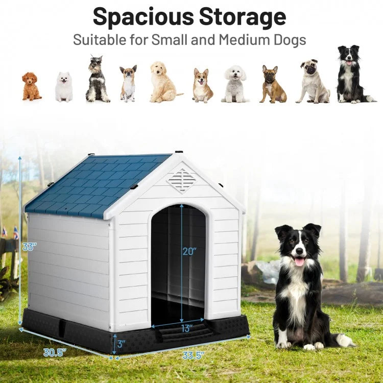 Blue & White Dog House with Ventilation System & Fastening Device- Model #56028941