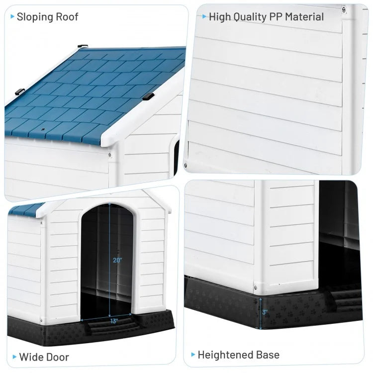 Blue & White Dog House with Ventilation System & Fastening Device- Model #56028941