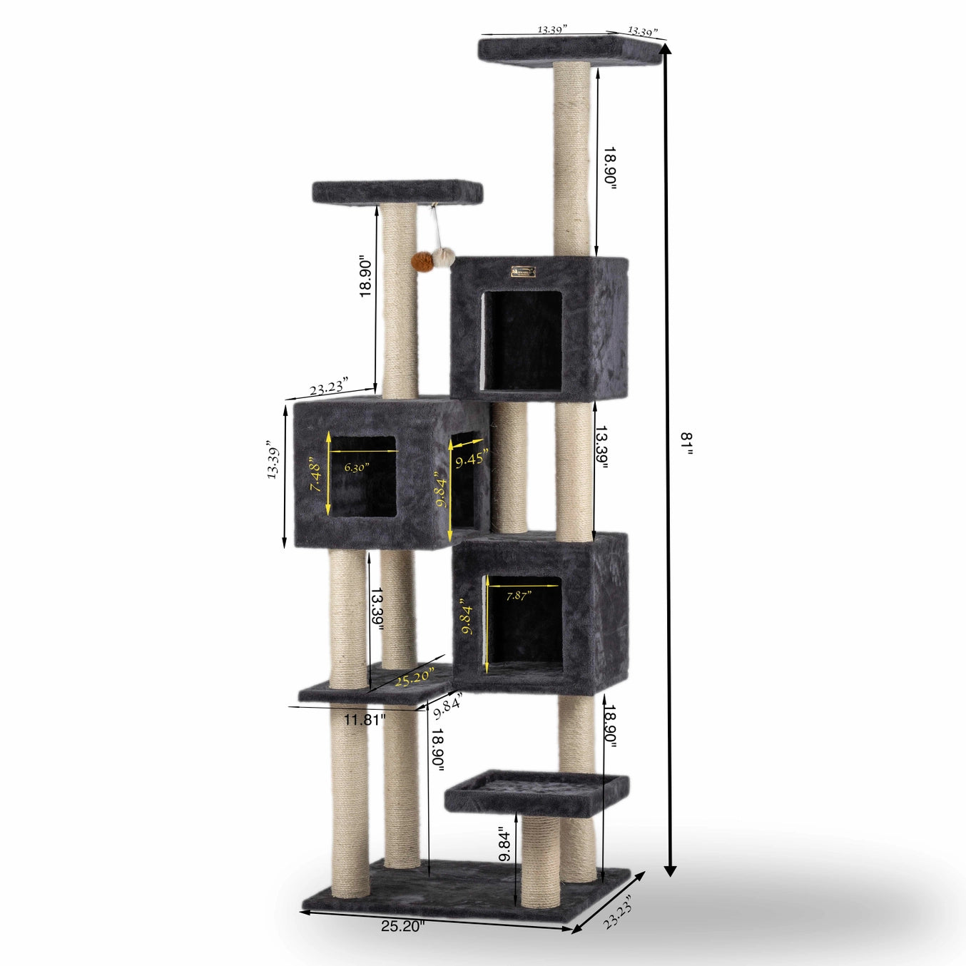81" Real Wood Grey Classic Cat Tree Scratcher- Includes 8 Levels- Model #B8104