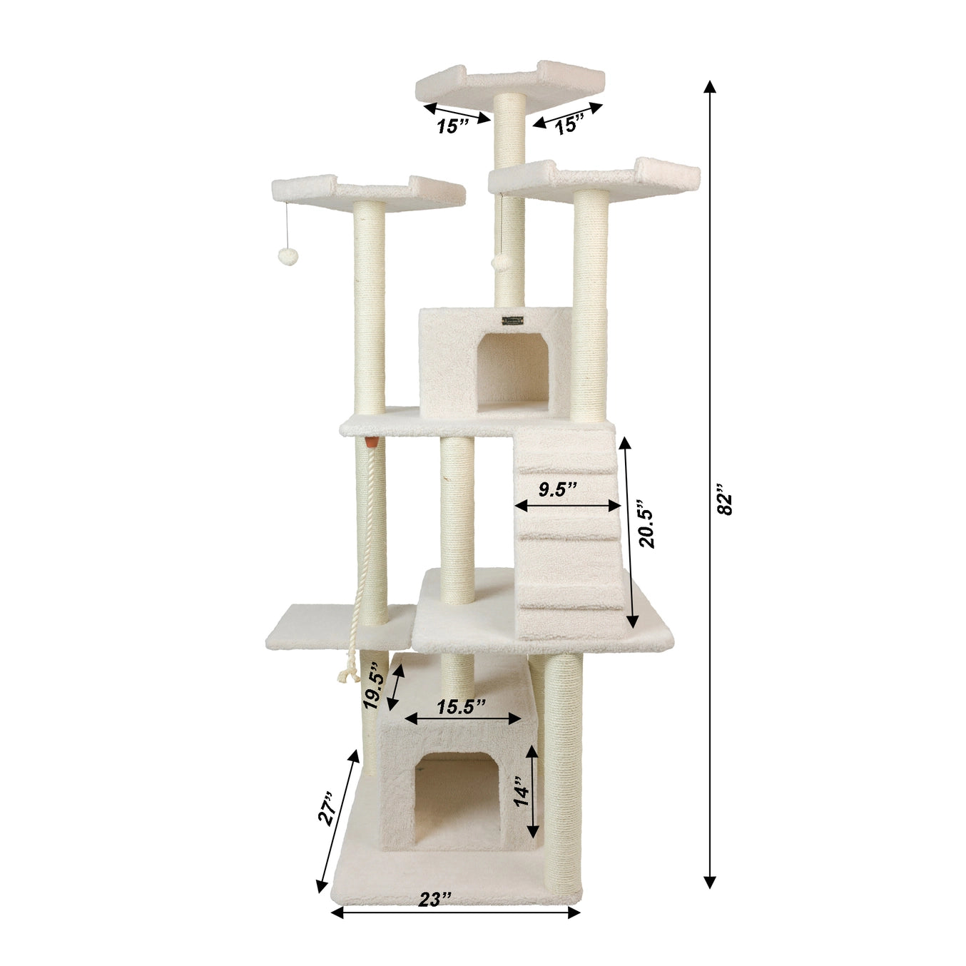 85" Real Wood Ivory Classic Cat Tree- Includes Multi Levels & Ramp- Model #B8201