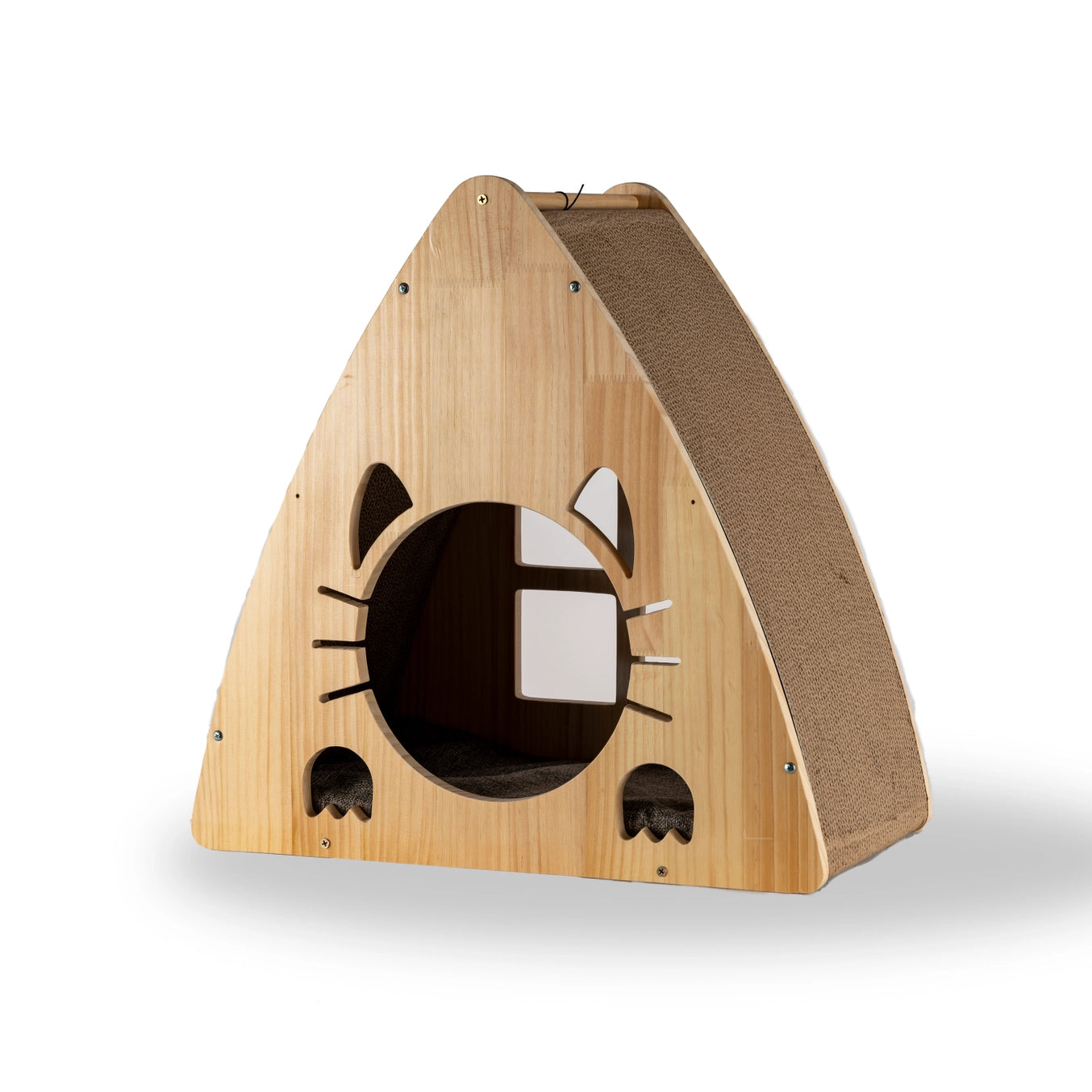 Solid Wood Triangular Natural Cat Condo Scratcher- Model S2106