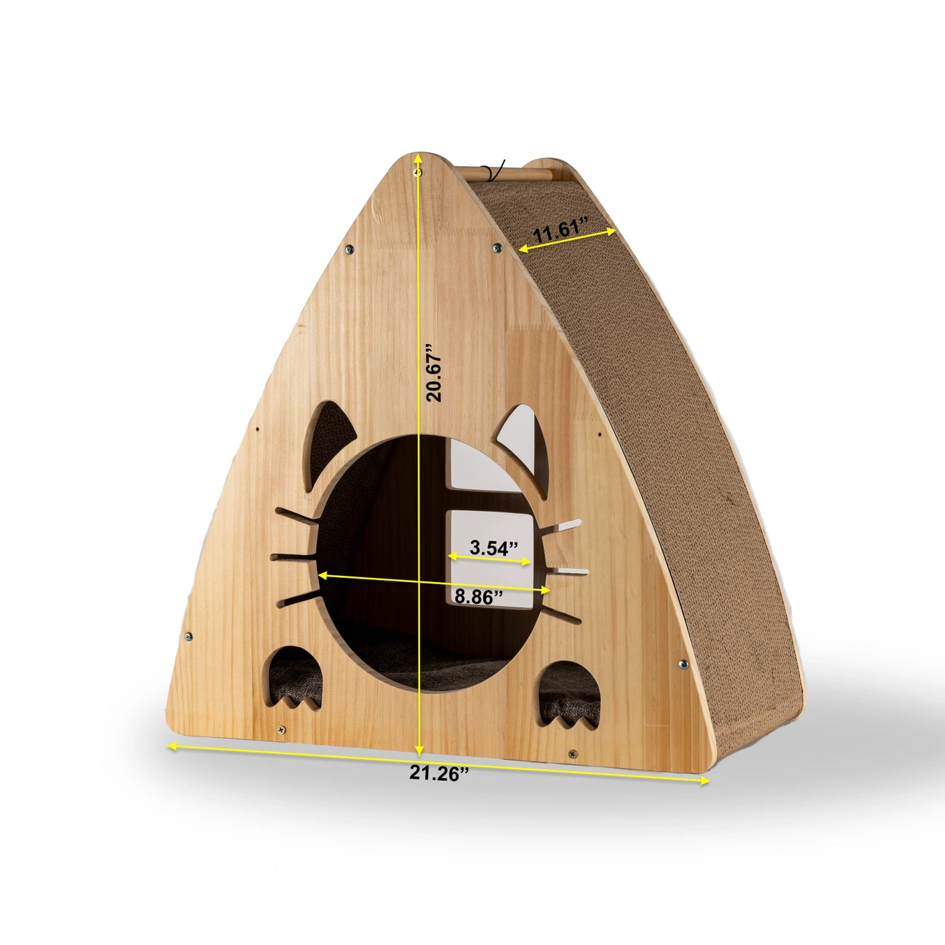 Solid Wood Triangular Natural Cat Condo Scratcher- Model S2106