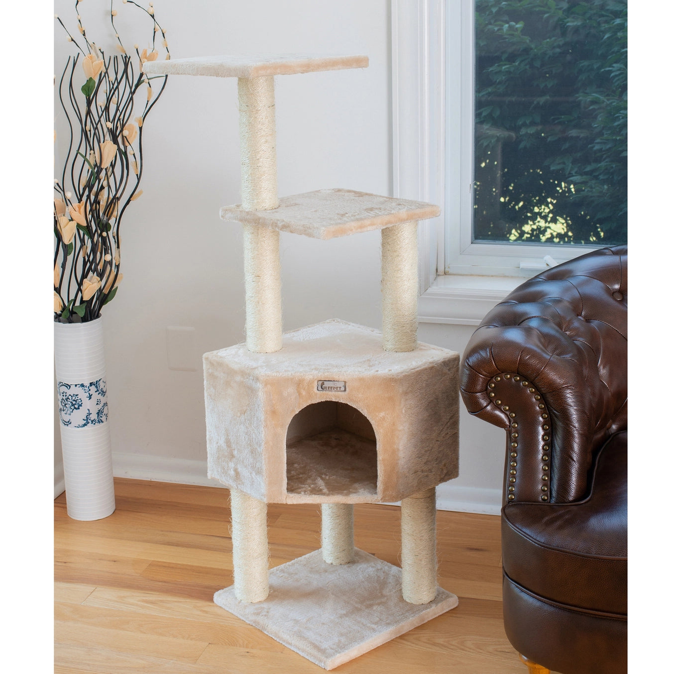 48" Real Wood Beige Cat Tree Cat Perches Scratcher- Model #78480321