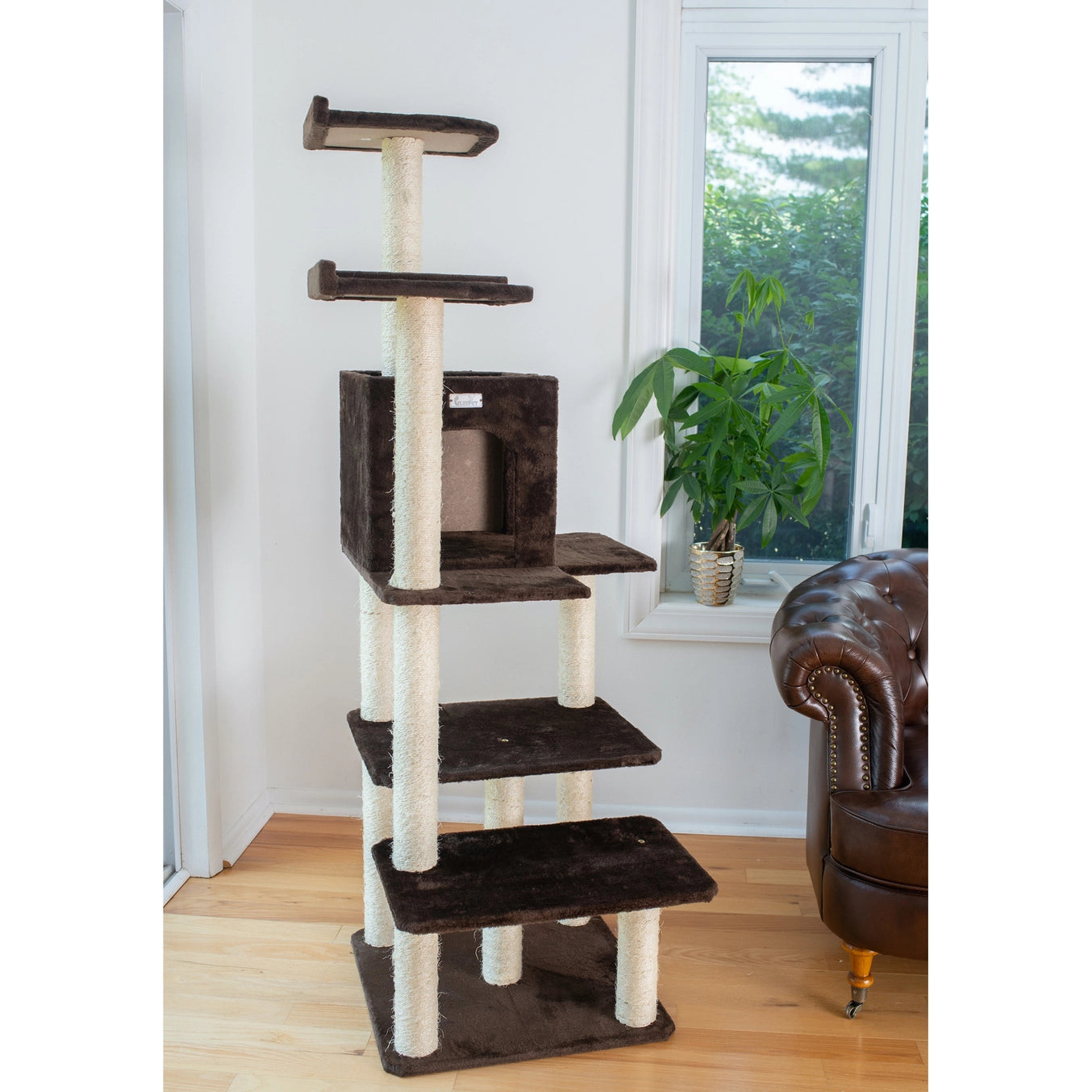 Real Wood 66-Inch Cat Tree Cat Climber- Includes 4 Levels- Model #GP78680723