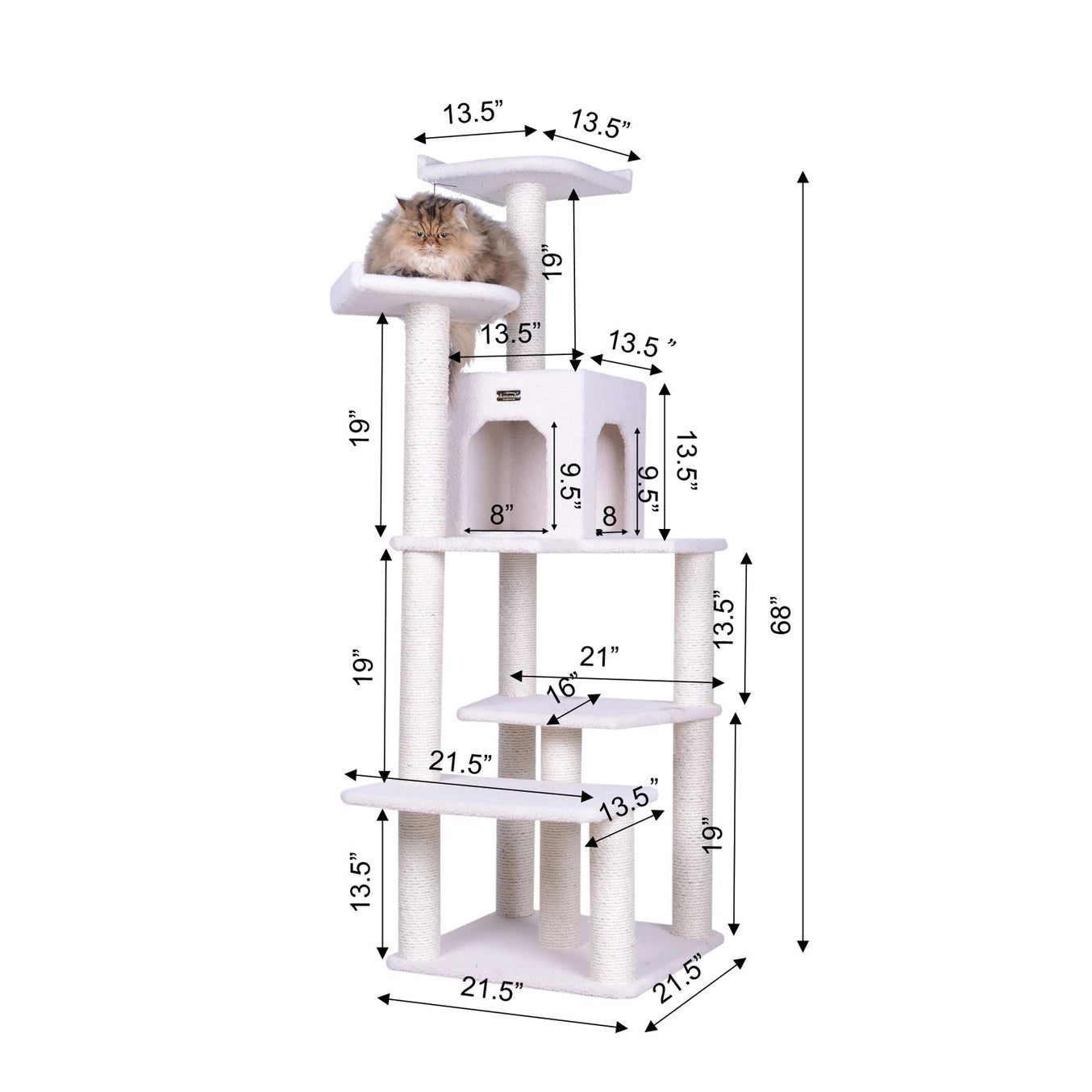 Real Wood Ivory Classic Cat Tree Condo- Includes 6 Levels- Model #B6802