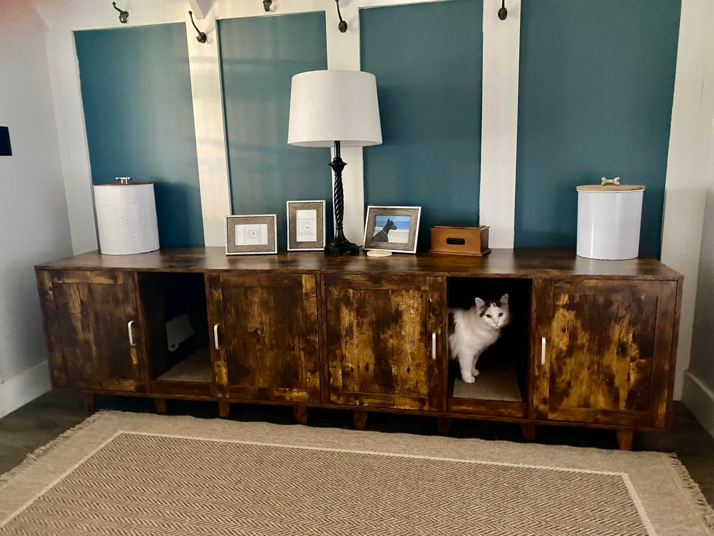 2-Door Cat Litter Box Enclosure TV Stand with Winding Entry & Scratching Board- Model #16537429