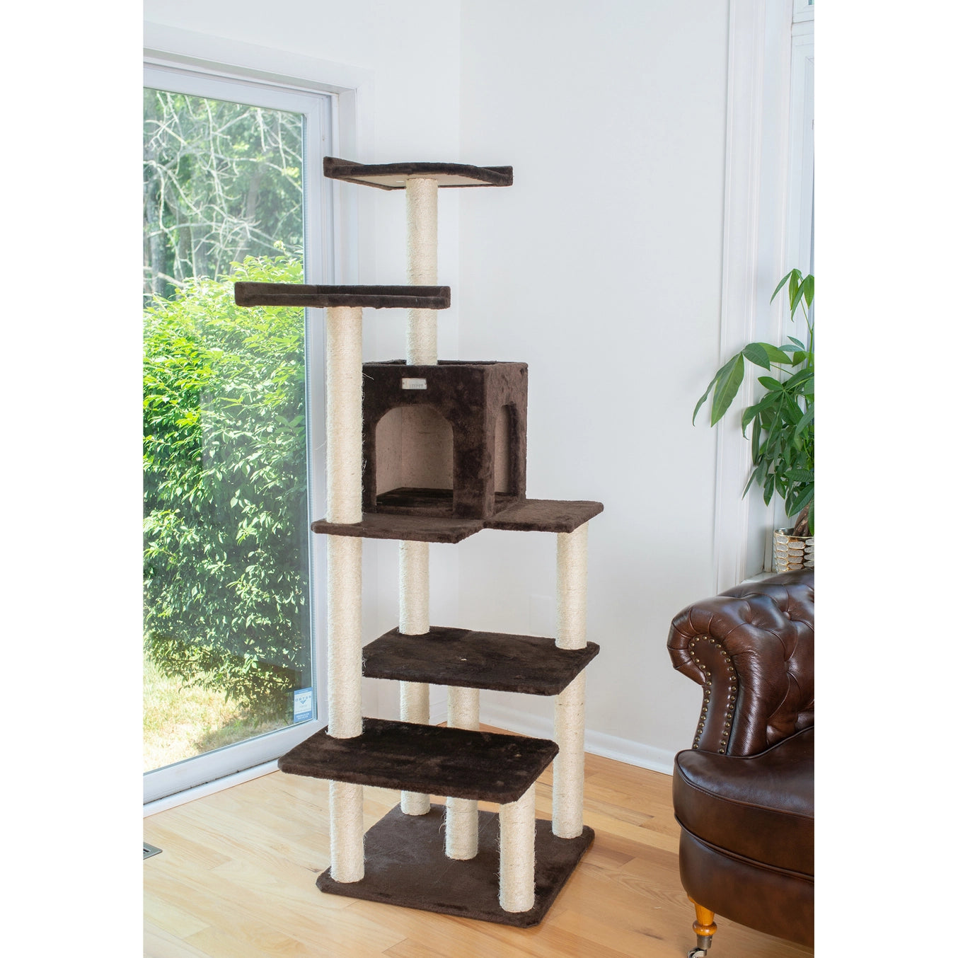 Real Wood 66-Inch Cat Tree Cat Climber- Includes 4 Levels- Model #GP78680723