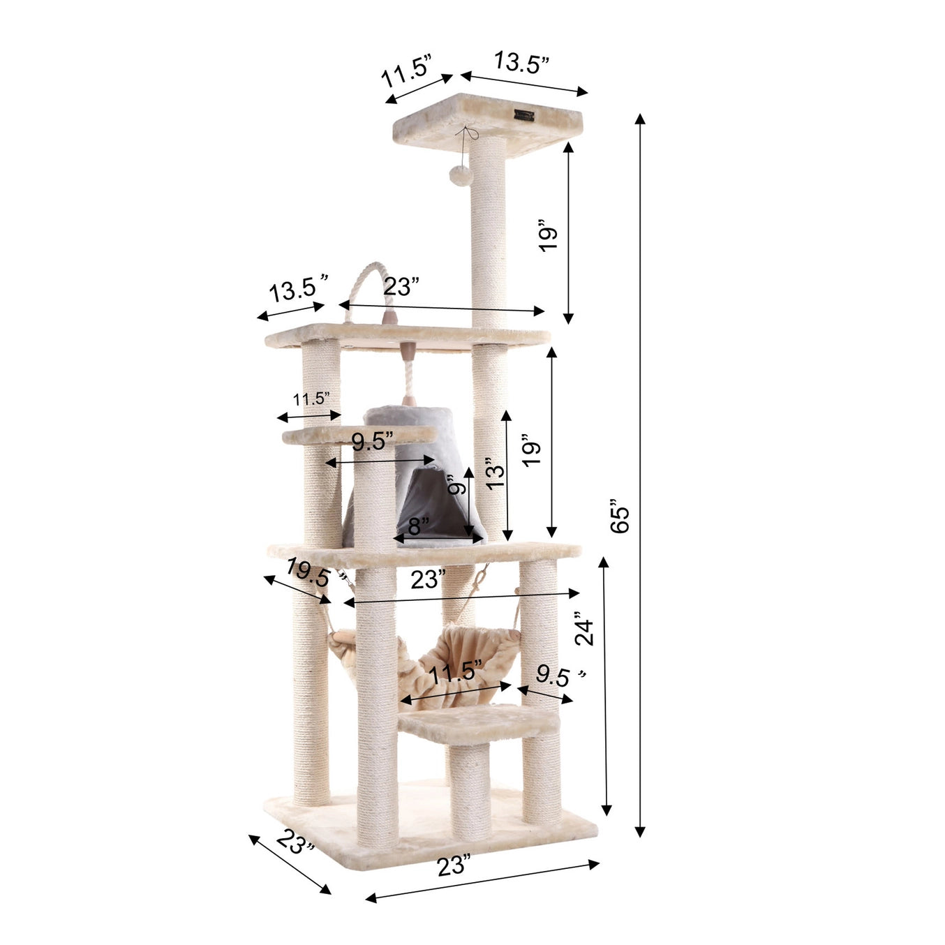 Real Wood 65" Cat Tree with Hammock- Model #A6501