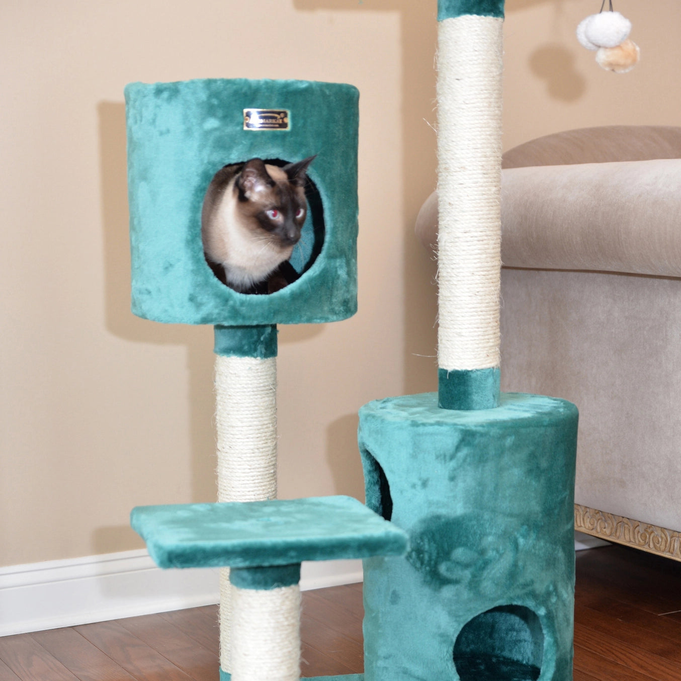 Green 43" Real Woood Cat Tree House With 2 Private Condos - Model A4301