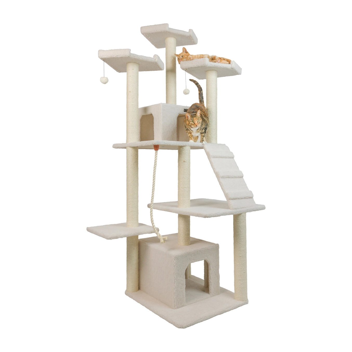 85" Real Wood Ivory Classic Cat Tree- Includes Multi Levels & Ramp- Model #B8201