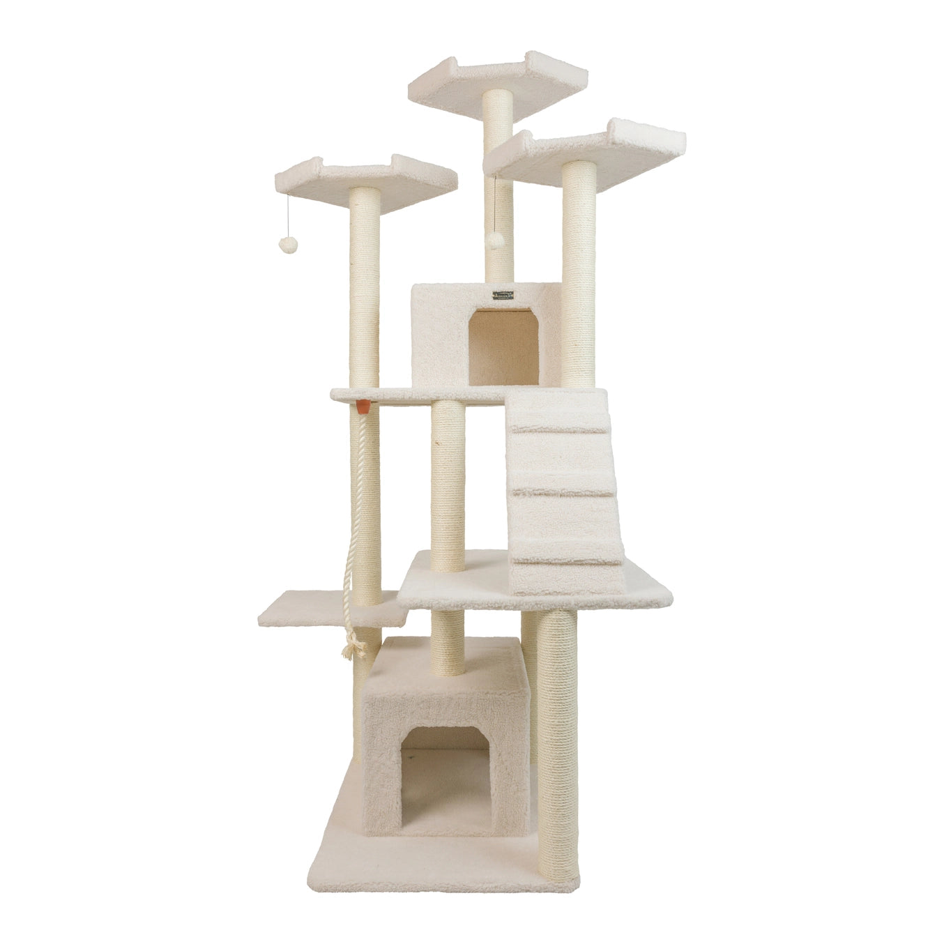 85" Real Wood Ivory Classic Cat Tree- Includes Multi Levels & Ramp- Model #B8201