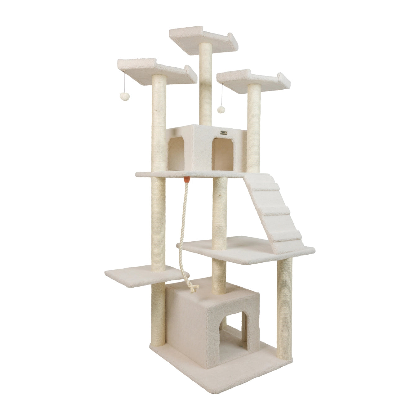 85" Real Wood Ivory Classic Cat Tree- Includes Multi Levels & Ramp- Model #B8201