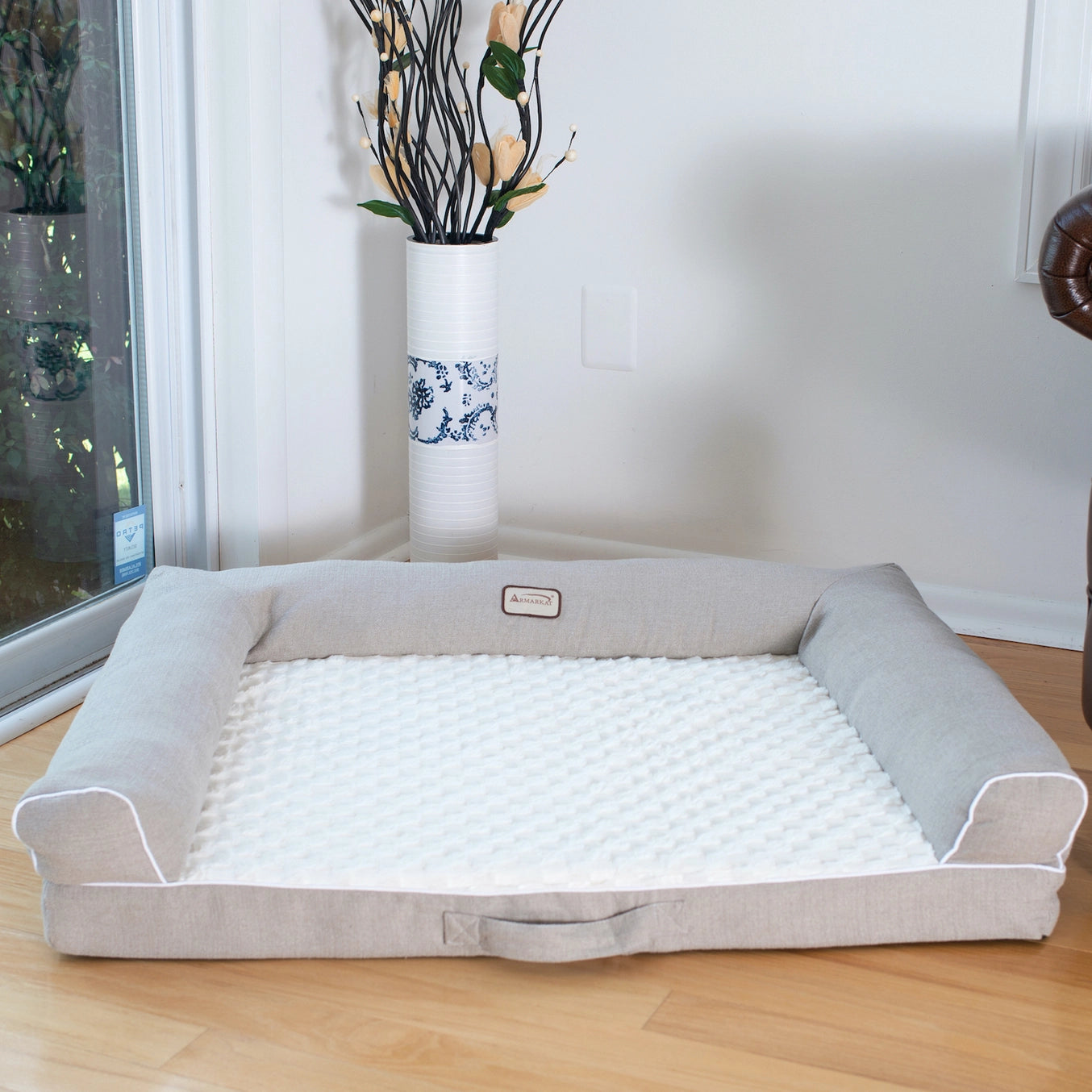 Memory Foam Medium Bolstered Pet Bed Cushion With Handle- Model D07B