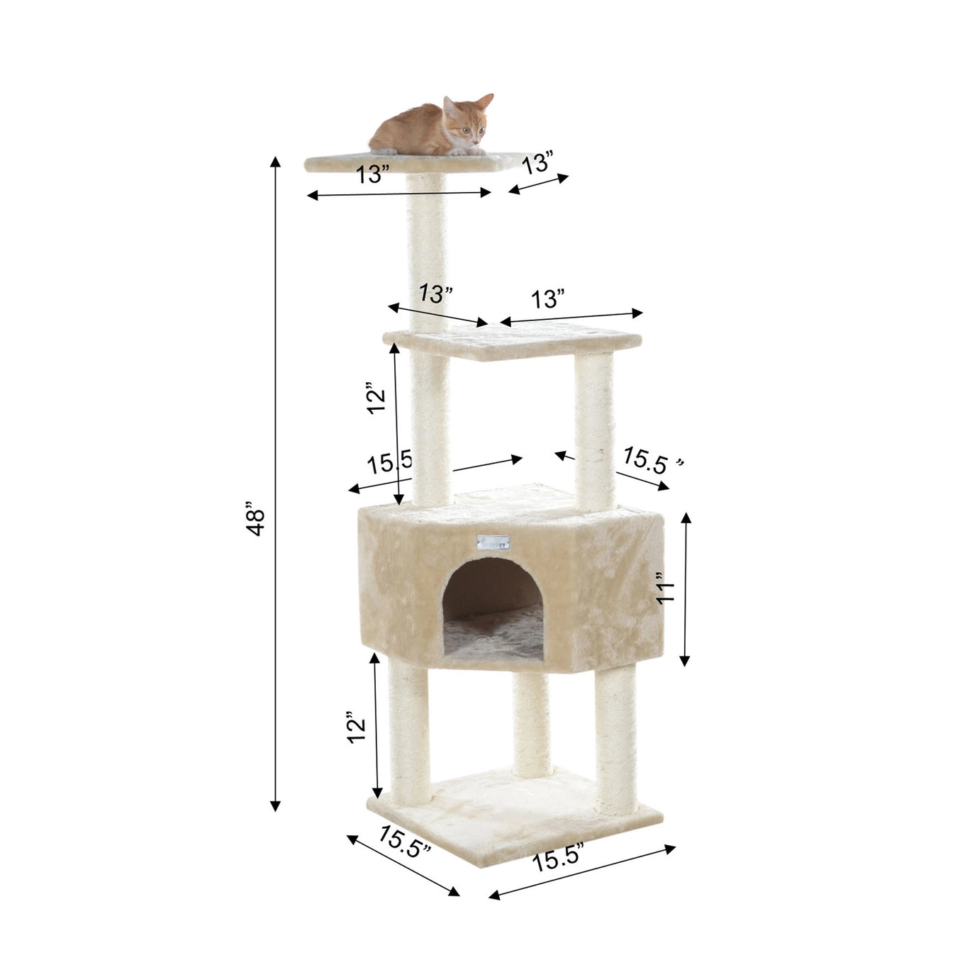 48" Real Wood Beige Cat Tree Cat Perches Scratcher- Model #78480321