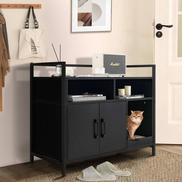 Black Hidden Cat Washroom with Double Doors & Scratch Cardboard- Model #96873451