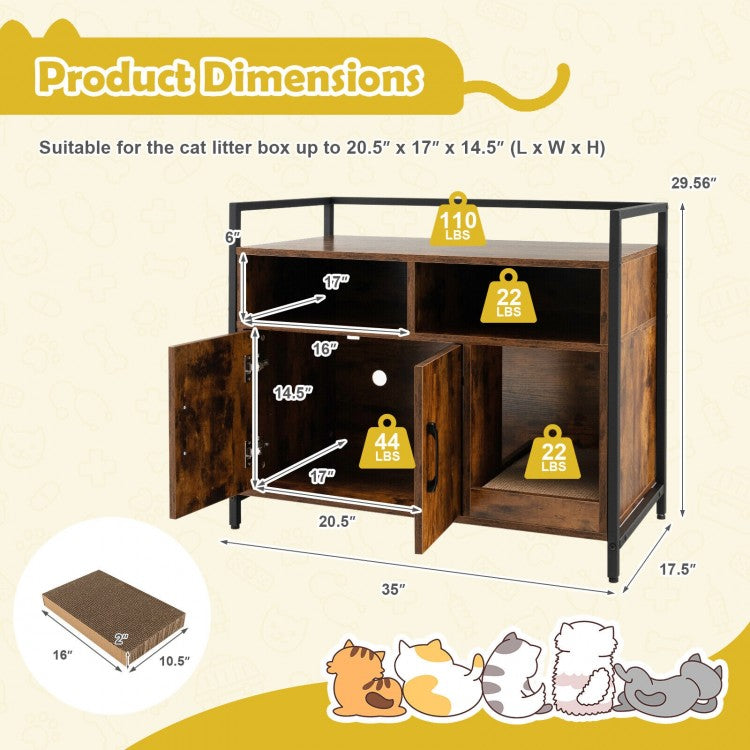 Hidden Cat Washroom Litter Storage Cabinet with Double Doors & Scratch Cardboard- Model #96873451