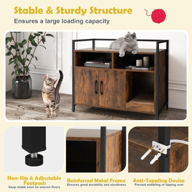 Hidden Cat Washroom Litter Storage Cabinet with Double Doors & Scratch Cardboard- Model #96873451