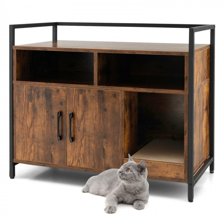 Hidden Cat Washroom Litter Storage Cabinet with Double Doors & Scratch Cardboard- Model #96873451