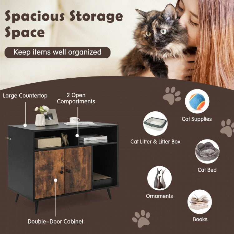 Cat Litter Box Enclosure with Storage Compartments & Pet Scratcher- Model #54762398