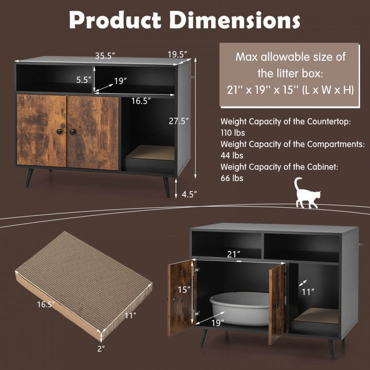 Cat Litter Box Enclosure with Storage Compartments & Pet Scratcher- Model #54762398