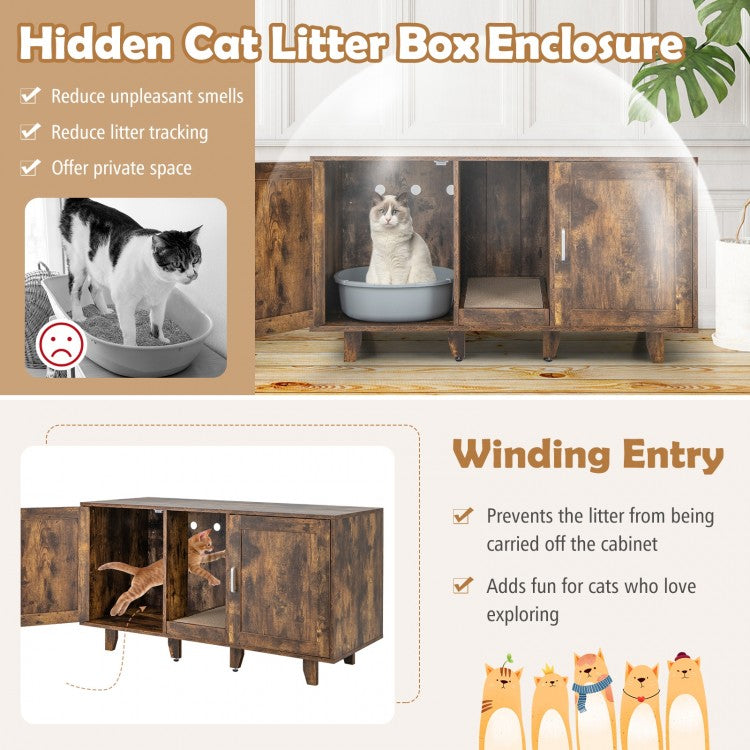 2-Door Cat Litter Box Enclosure TV Stand with Winding Entry & Scratching Board- Model #16537429