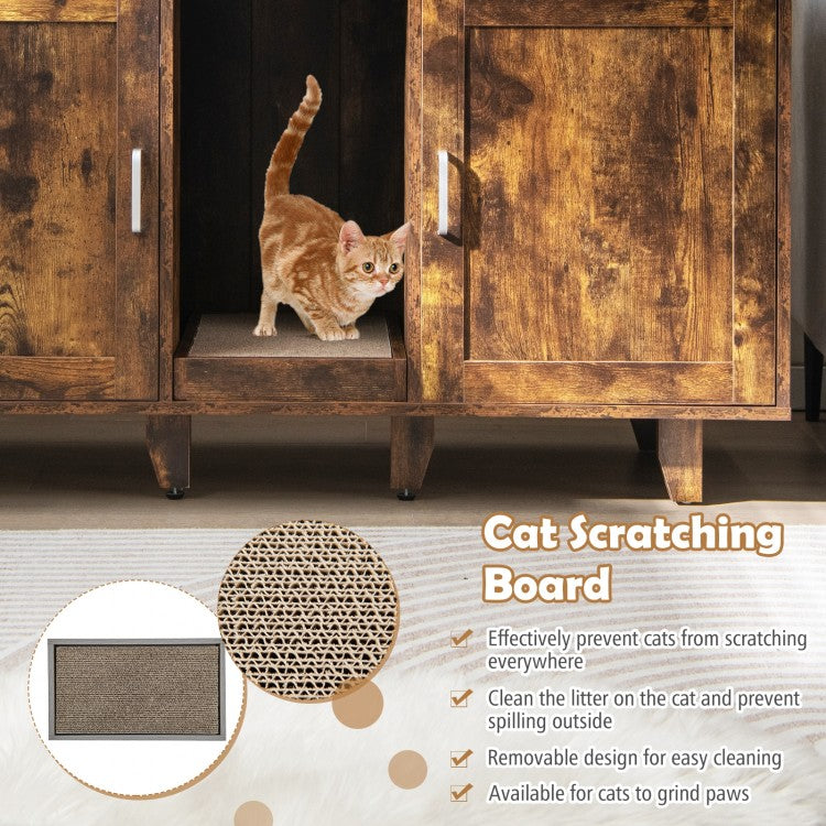 2-Door Cat Litter Box Enclosure TV Stand with Winding Entry & Scratching Board- Model #16537429