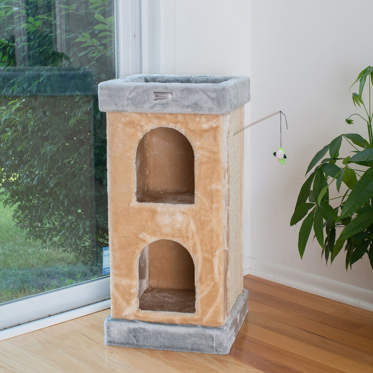 Real Wood Double Condo Cat House with Carpet- Model X3203