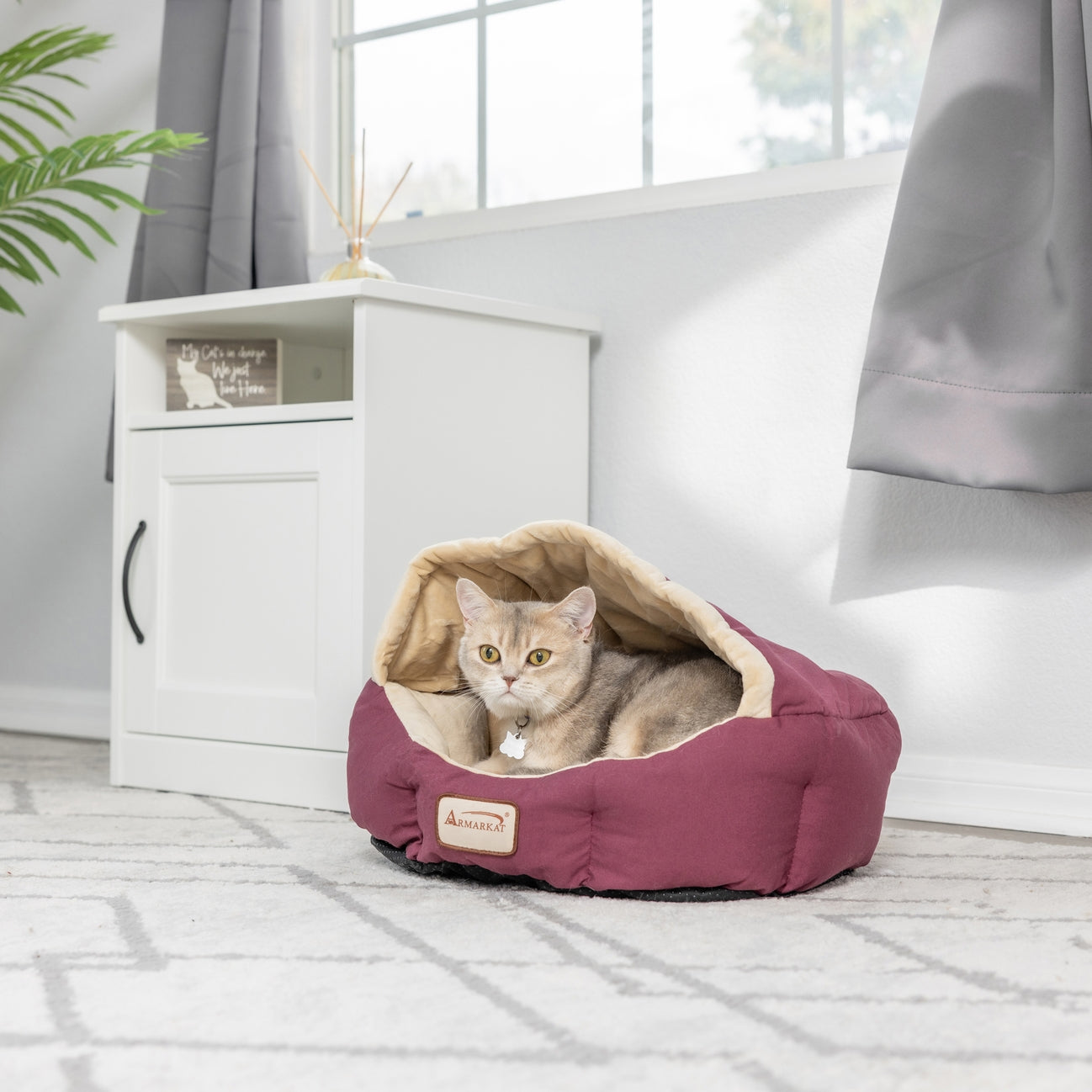 Burgundy Ivory Cat Small Pet Bed- Model C08HJH