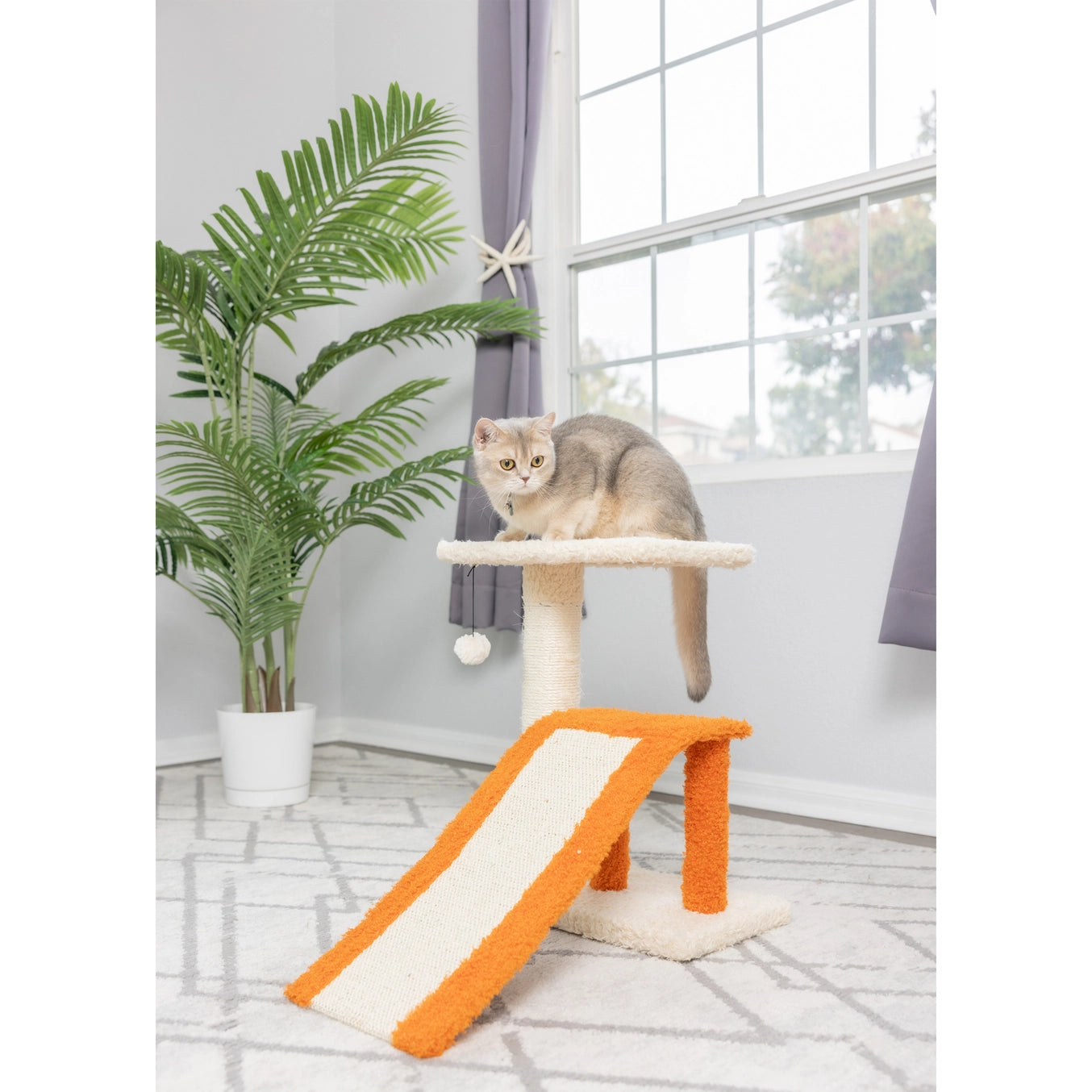 Beige Two Level Platform Scratcher With Sisal Carpet Ramp-Model X2101
