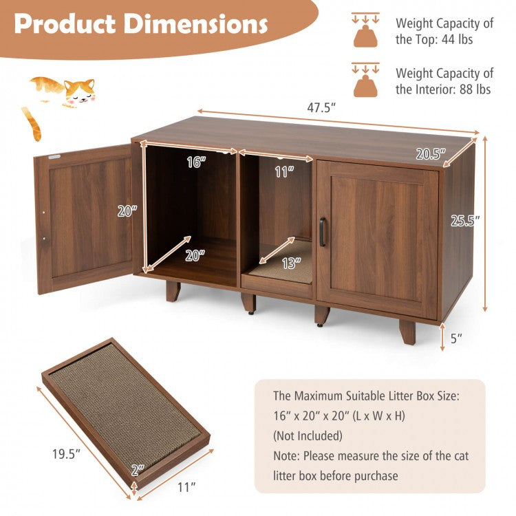 2-Door Cat Litter Box Enclosure TV Stand with Winding Entry & Scratching Board-  Model #16537429