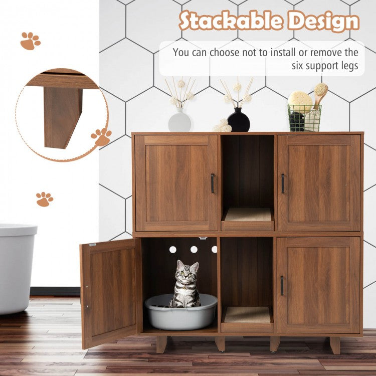 2-Door Cat Litter Box Enclosure TV Stand with Winding Entry & Scratching Board-  Model #16537429