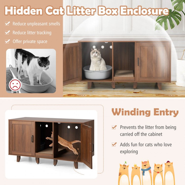 2-Door Cat Litter Box Enclosure TV Stand with Winding Entry & Scratching Board-  Model #16537429
