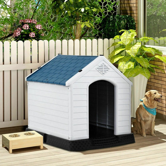 Blue & White Dog House with Ventilation System & Fastening Device- Model #56028941