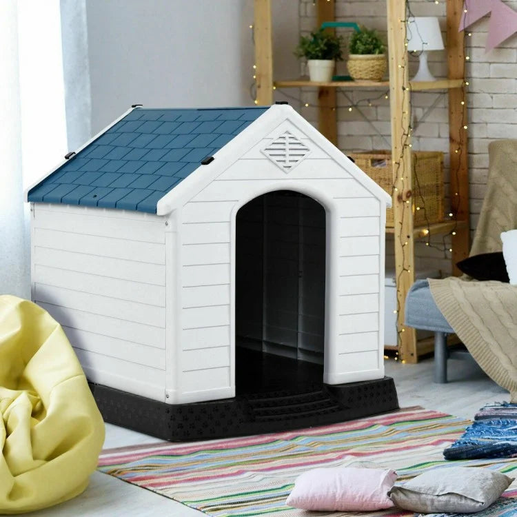 Blue & White Dog House with Ventilation System & Fastening Device- Model #56028941