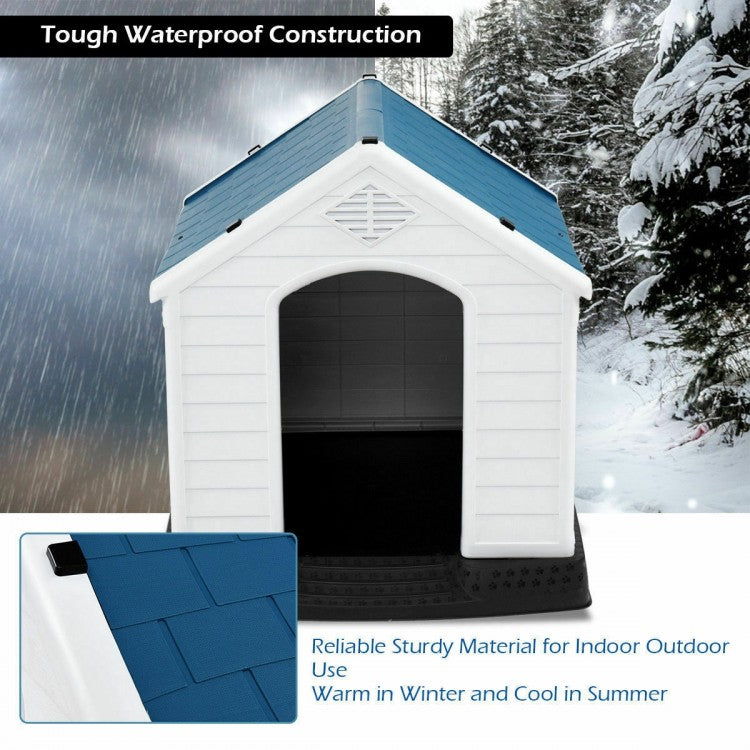 Blue & White Dog House with Ventilation System & Fastening Device- Model #56028941