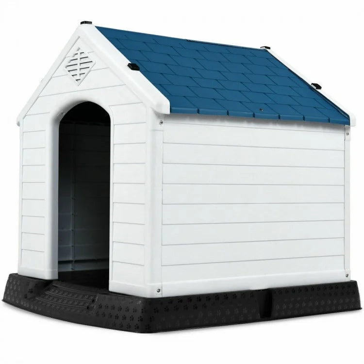 Blue & White Dog House with Ventilation System & Fastening Device- Model #56028941
