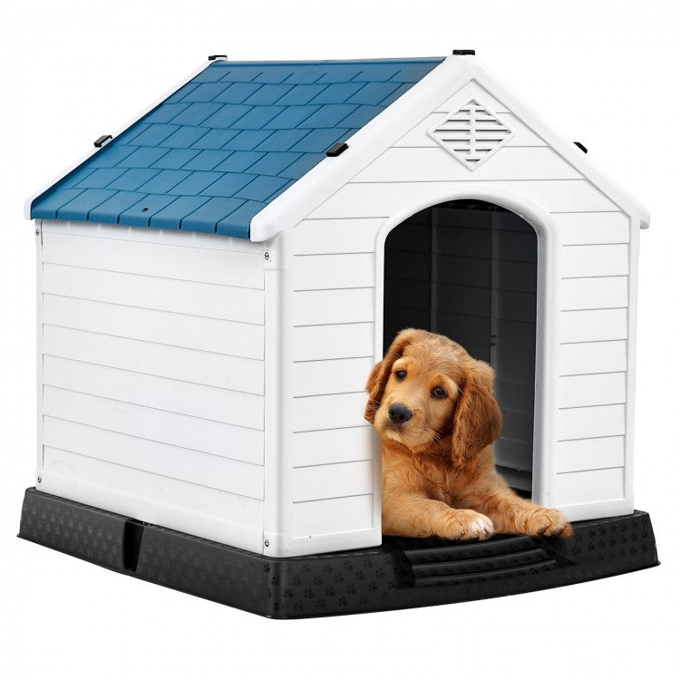 Blue & White Dog House with Ventilation System & Fastening Device- Model #56028941