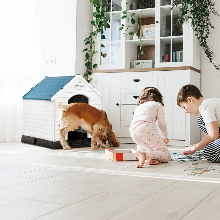 Blue & White Dog House with Ventilation System & Fastening Device- Model #56028941