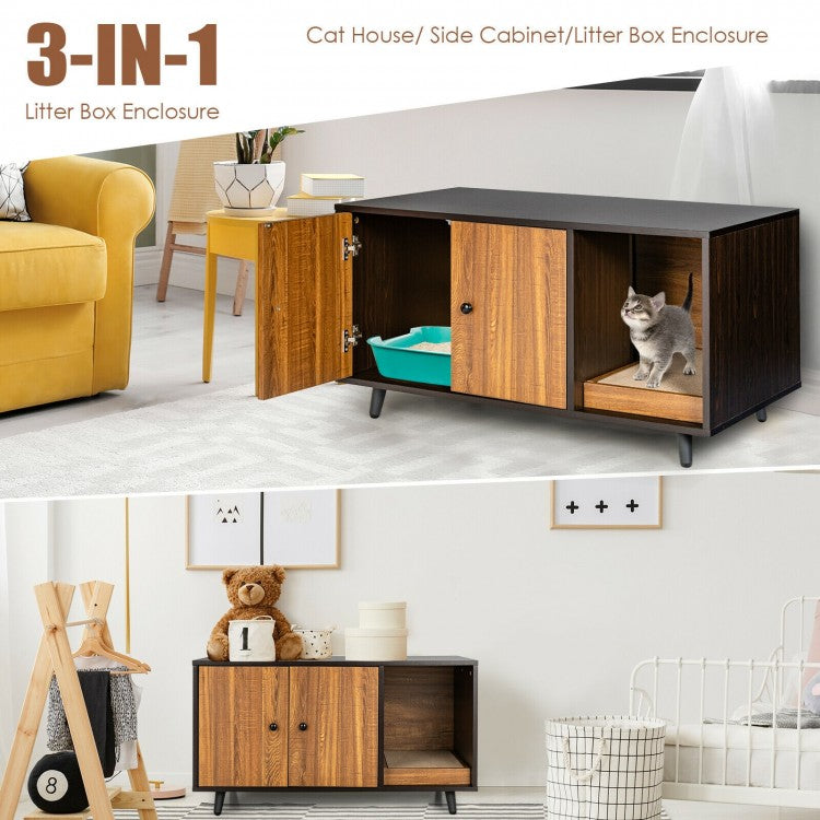Cat Litter Box Enclosure with Divider & Double Doors- Model #48260317