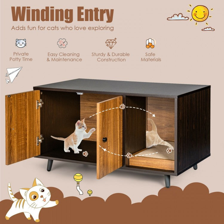 Cat Litter Box Enclosure with Divider & Double Doors- Model #48260317