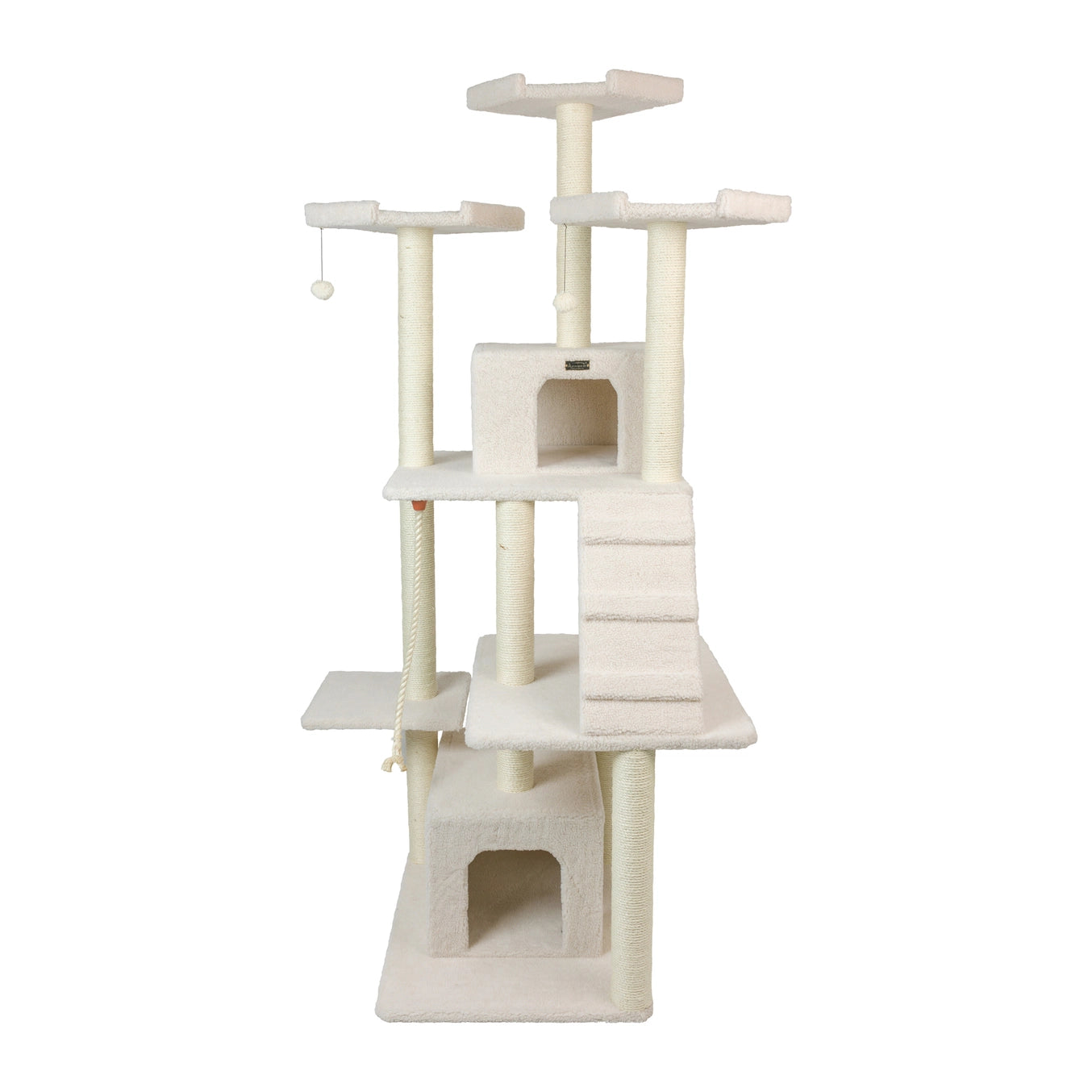 85" Real Wood Ivory Classic Cat Tree- Includes Multi Levels & Ramp- Model #B8201
